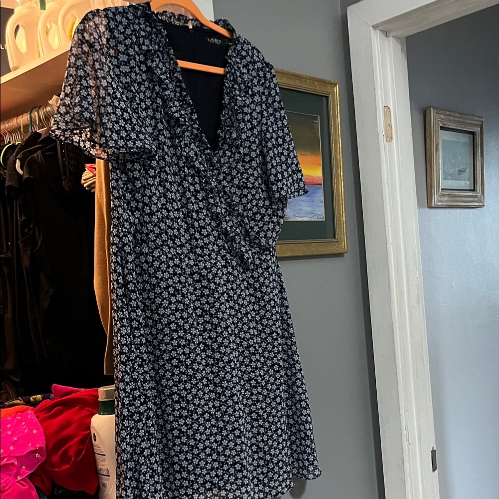 Lauren Blue Floral Wrap Dress - Women's Short Sleeve